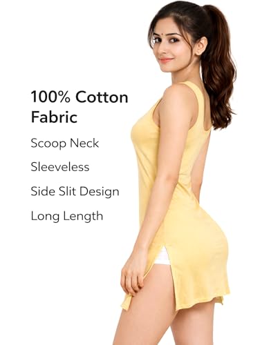 Image of ELEG & STILANCE Women's Hosiery Long Kurti Innerwear Slip Camisole Sameej - Knee-Length Mini Slip Dress | Soft & Nightwear (M to 2XL)