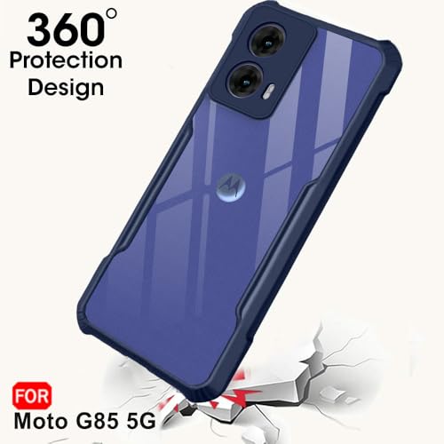 TheGiftKart ShockProof Crystal Clear Back Cover Case for Motorola Moto G85 5G | 360 Degree Protection | Protective Design | Transparent Back Cover Case for Motorola Moto G85 5G (PC & TPU, Blue Bumper)