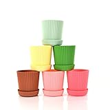 Truedays 4.5'' Set of 6 Multicolored Circle Flower Plant Pots/Planters with Saucer Pallet Decorative