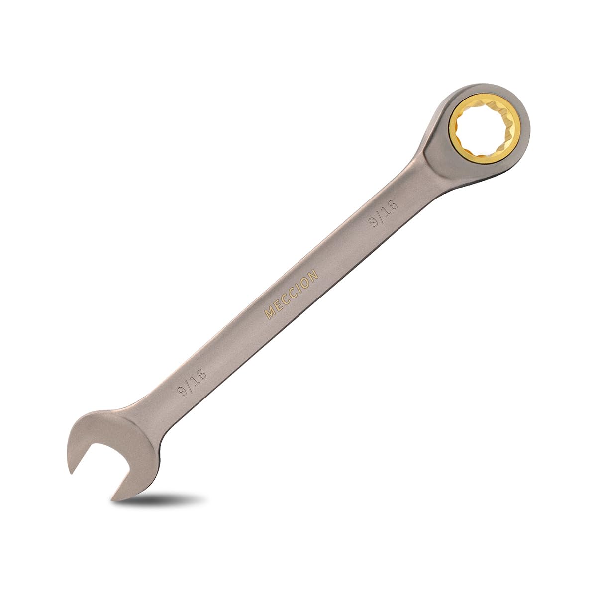 Meccion Combination Wrench 9/16 Inch SAE Open End Ratcheting Wrench - Industrial Grade Gear Spanner with Grey Nickle Plated