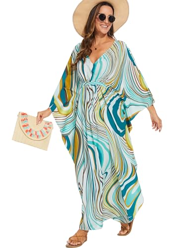 Image of Moss Rose Kaftan Dresses for Women V Neck Summer Swimsuit Cover up Caftan Maxi Beach Dresses