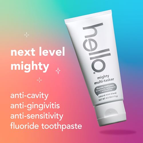 hello 8 in 1 Mighty Multi-Tasker Fluoride Toothpaste Pack, SLS Free Toothpaste with Fluoride, Antigingivitis and Antisensitivity, Strengthens Enamel and Whitens, Natural Mint Blend, 2 Ct, 4.0 Oz Tubes