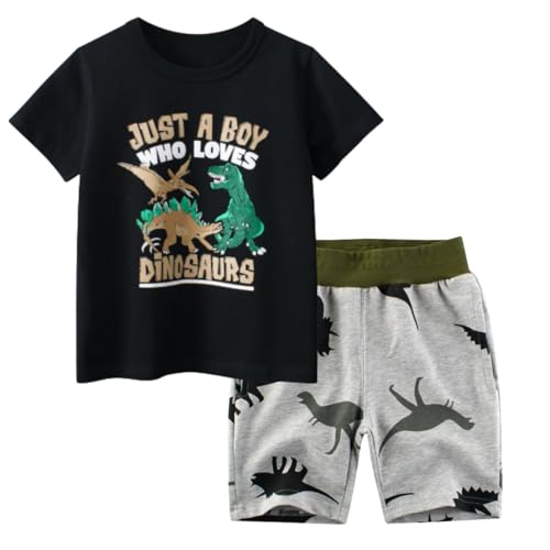 Image of Toddler Boy Clothes Cartoon Cotton Summer Short Sleeve T-Shirt and Shorts Kids Outfit Set 2-7 Year