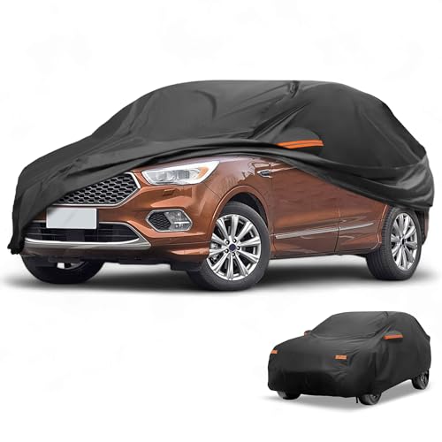 Image of All-Weather Waterproof Car Cover - UV-Resistant Outdoor Full Exterior Protection for Ford Kuga 2013-2023 190T-PU Black with Right Side Zipper