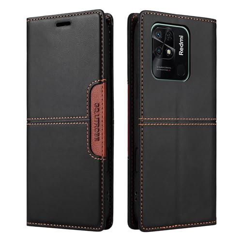 Netany Handyhülle Kompatibel mit Xiaomi Redmi 10C Handyhülle mit Kartenhalter Brieftaschenhalterfunktion magnetischer Klappe Premium-Lederklappen-Geldbörse PU-Lederhüllenschutz (Schwarz)