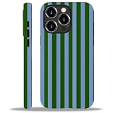 WANKBLC Compatible with iPhone 14 Pro Max Matte Case, Green and Blue Stripes Geometric Vertical Line Pattern for Girl Full Body Design Soft Silicone Drop Shock Scratch Protection