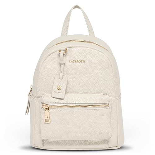 Lazarotti Bologna Women's City Backpack Made of Real Leather, Bag with Infinitely Adjustable Shoulder Strap, Backpack 22 cm, cream, Mittelgroße
