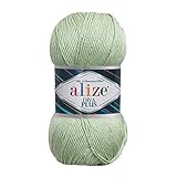 Alize Diva Plus Yarn, Silky Mercerized Microfiber Acrylic, 100 Grams, Crochet Yarn for Blanket, Amigurumi, All Crafts, Beginner (Light Green)