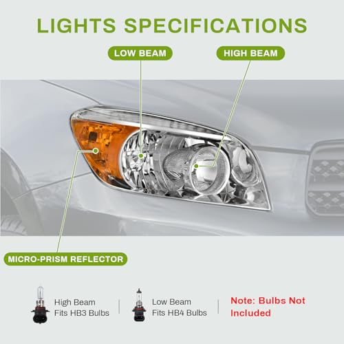 AUTOSAVER88 Headlights Assembly Compatible with 2006 2007 2008 RAV4 06-08 Headlamps Replacement Pair (Driver and Passenger Side) Chrome Housing Vehicle Light Assembly by AUTOSAVER88 - Used condition - Image 3