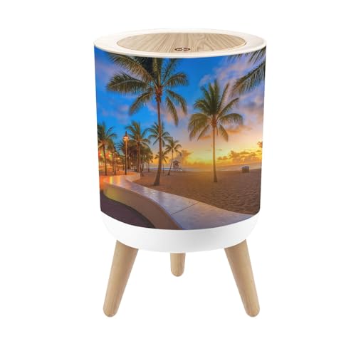 JBNJANKDAV Small Trash Can with Lid Fort Lauderdale Beach Florida 1.8 Gallon Dog Proof Trash Can Round Garbage Can Waste Bin Wastebasket for Bathroom Bedroom Living Room
