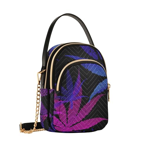 Single Shoulder Handbags Animal Floral Chain Strap Phone Wallet Handbag Quilted Ladies Tote Crossbody Satchel Purple Blue Leaves Black2