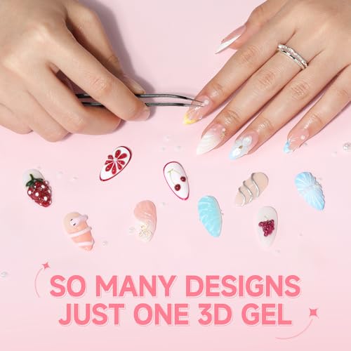 Image of UNA GELLA 3D Gel Nail Art, 3D Nail Gel Sculpting G el Glue 15g 4 in 1 No Wipe Clear Nail Polish for Nails Tips, Chrome Powder, Nail Charms Gems, Drawing and DIY Nail Art Lamp Curing Needed