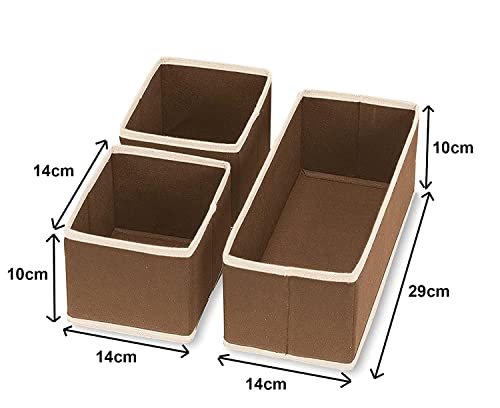Image of Foldable Set of 3 Cloth Storage Box Closet Dresser Drawer Organizer Cube Basket Bins Containers Divider with Drawers for Underwear, Bras, Socks, Ties, Scarves (Set of 3 - Brown)