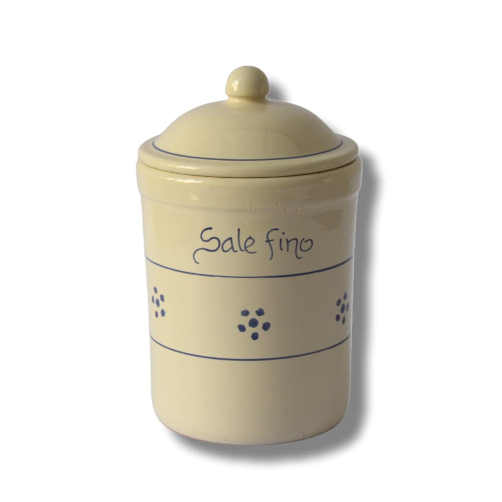 Colì Set Barattoli Sale Fino e Grosso in Terracotta Decorata, Barattolo Sale con Coperchio, Porta Sale, Barattolo Da Cucina Stelle