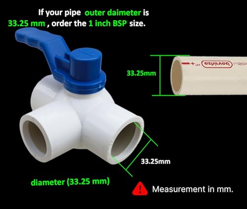 Image of ESEKSAFAR Plain UPVC T-Way Ball valve for (32-33) mm outer diameter pipe fitting (1 inchinch BSP Long handle)
