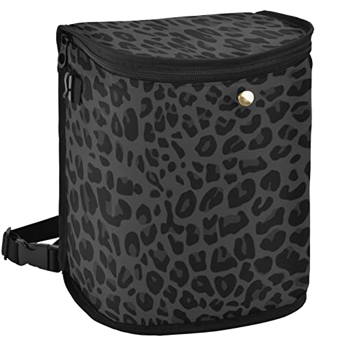 Image of Black Leopard Car Trash Can African Animal Skin Print Car Garbage Bag with Lid Hanging Waterproof Leak Proof Vehicle Storage Bin
