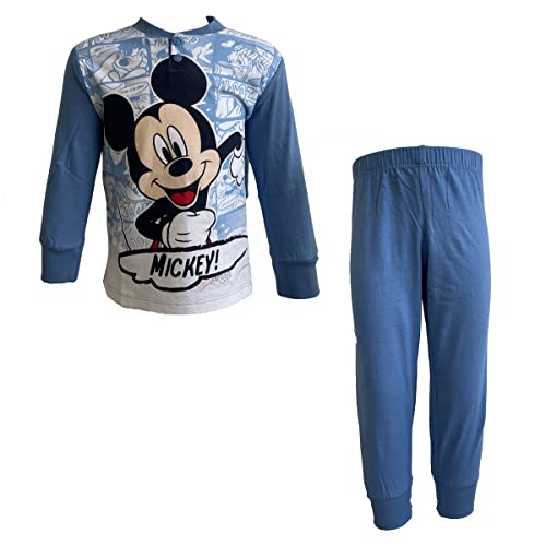 Pigiama Lungo Bimbo in Cotone Mickey Topolino Disney Art. 7802 (Avio, 3 Anni)