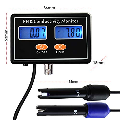 pH/EC Conductivity Meter with ATC Water Quality Tester 0.0-14.0pH / 0~19.99ms/cm Aquarium, Hydroponics Tool