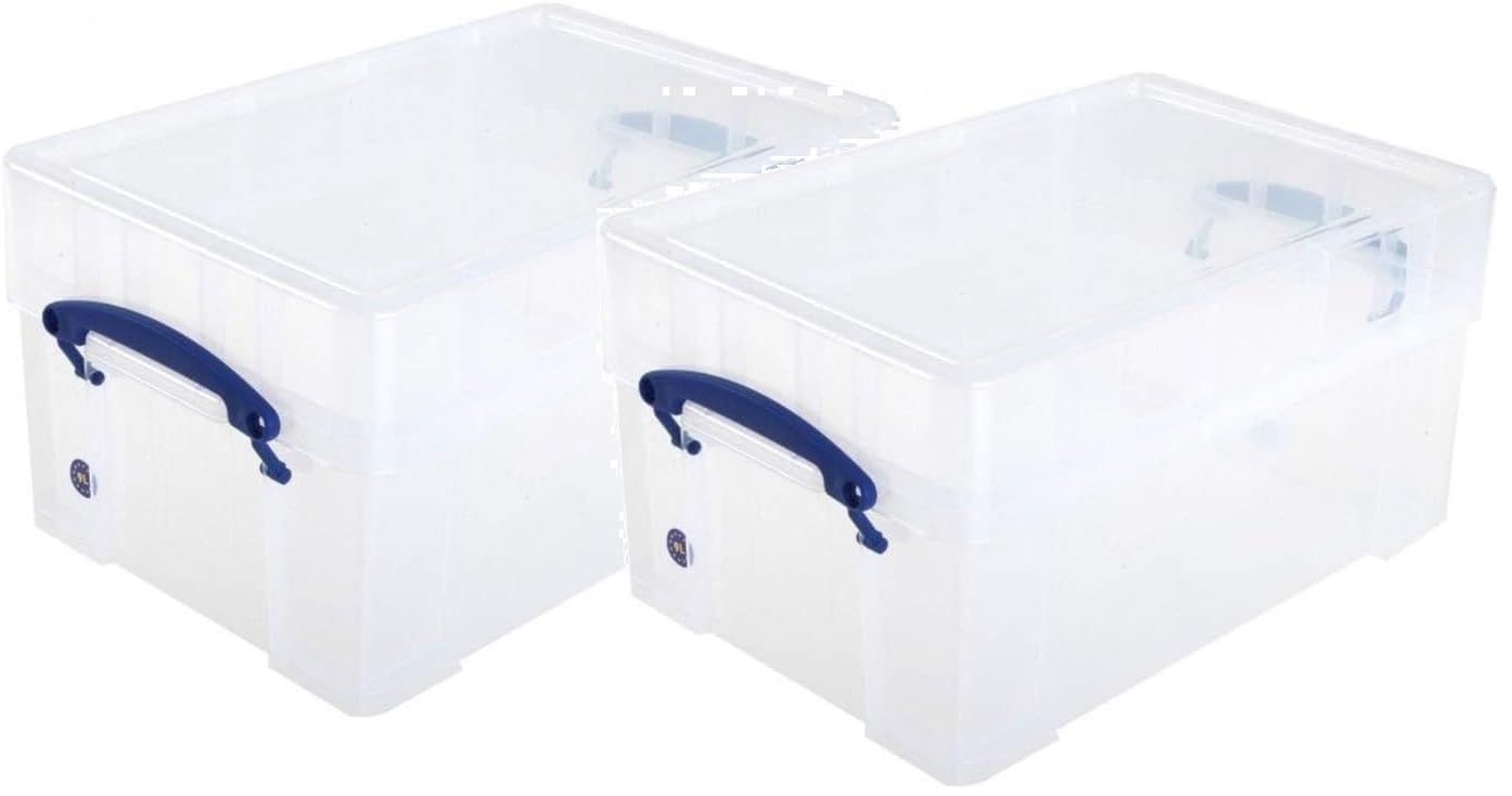 Really Useful Plastic Re-Usable Storage Box 9XL Litre CLEAR Pack of 2