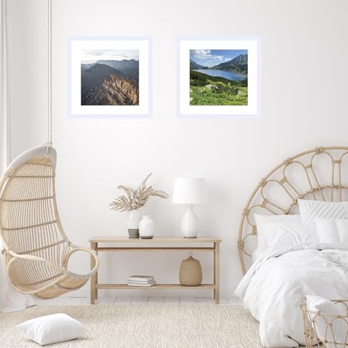 Image of JCJMY 18x18 Picture Frame White with 14x14 Mat, Display Photo 14x14 with Mat or 18 x 18 Without Mat, Wall Hanging Large 18x18 Poster Frame with Shatter Resistant Plexiglass, White