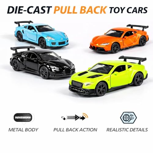 Image of PLUSPOINT Diecast Metal Toy car Set Pack of 4 Pull Back Racers Alloy Die Cast Racing Cars for Kids High Speed Alloy Toy Car Play Set for Children Best Gifts Toys for Boys