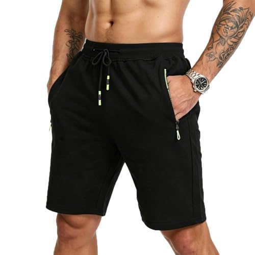 Image of ZOXOZ Mens Shorts Summer Gym Sports Cotton with Zip Pockets Elasticated Waist Black 3XL