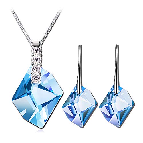QIANSE Jewelry Set Gifts for Her Gifts Sunny Provence Necklace and Earrings Jewelry Set Blue Crystals Set for Women Birthstone Jewelry for Her Gift Ideas for Women Christmas Birthday Gifts