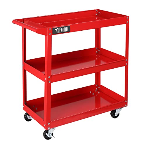 TUFFIOM 3 Tier Rolling Tool Cart, 330 Lbs Capacity, Red,