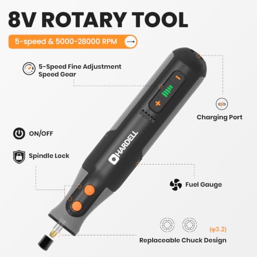Image of HARDELL 8V Cordless Rotary Tool Kit, 5‑Speed, 28000RPM for DIY Craft