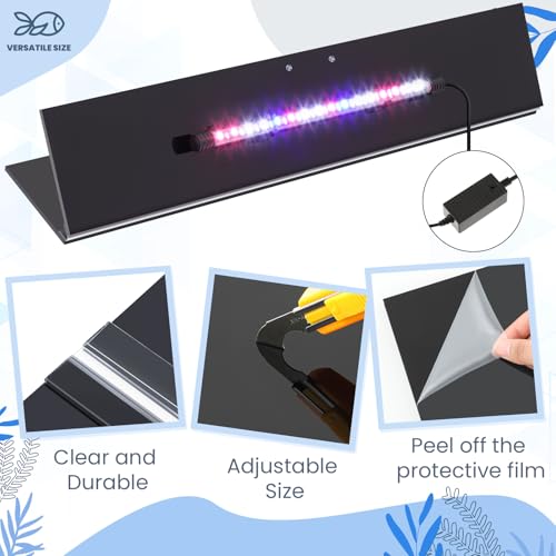 Image of Sieral Aquarium Lids Polycarbonate Canopy with LED Light 23.07 x 11.69 x 0.12 Inch for 15 /20H /55 Gallon Without Center Brace Aquariums Cover Fish Tank Lid with a Hook Knife, Black
