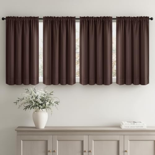 Image of MIULEE Short Blackout Curtains for Kitchen 36-Inch Length Dark Brown 4-Pack | Light Blocking, Cafe Curtains, Room Darkening Thermal Insulation, Privacy Protection, Half-Tier Curtains for Small Windows