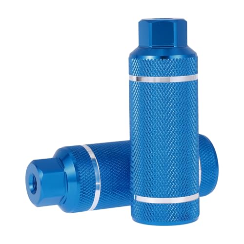 PARSLUCK 2 Pcs Aluminum Alloy Anti-Skid Bike Pegs 110mm Length Dual Stripes Texture Bicycle Backseats Stands Cycling Foot Pegs 3/8 Inch Axles Blue