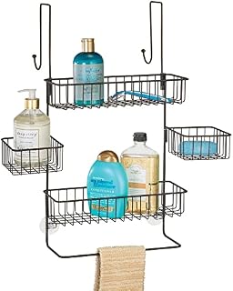 mDesign Shower Caddy  Hanging Shower Shelves With 3-Tiered Baskets  Over Door Storage Shelves for Shampoos, Soaps, Razors and More  Bronze