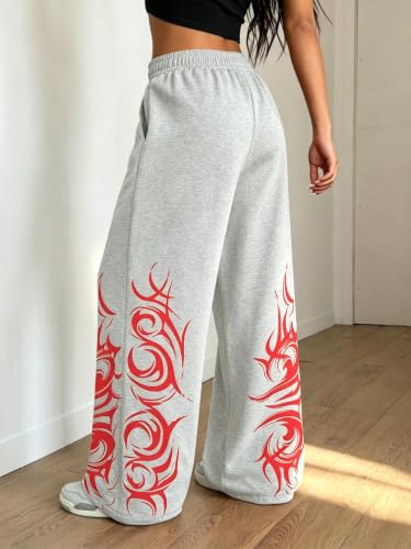 ZAFUL Womens Wide Leg Sweatpants Y2K Gothic Graffiti Sweat Pants - image 2
