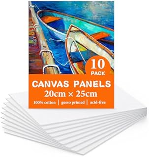 Canvas for Painting 20X25cm, 10 Packs Gesso Primed Painting Canvas 100% Cotton Acid-Free Blank Canvases for Art, Acrylic Paint, Oil Paint, Watercolor Paint
