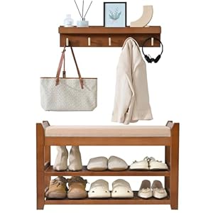 Shoe Rack for Front Door Entrance, 28” Entryway Bench with Coat Rack, Hall Tree Shoe Bench with Storage for Entry, Hallway, Bedroom, Living Room