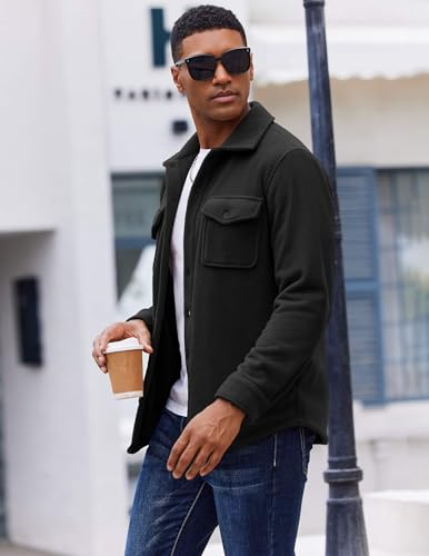 COOFANDY Men's Polar Fleece Shirt Jacket Long Sleeve Casual Button Down Shirts Shacket with Pockets3
