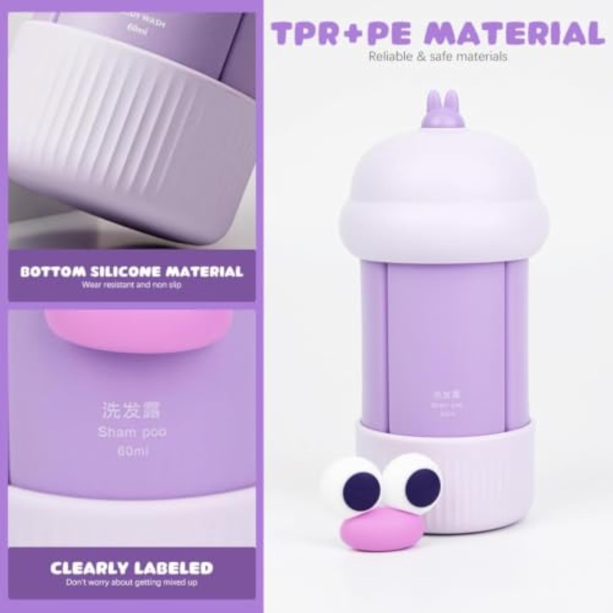 Cute 4-in-1 Travel Toiletry Bottle Set, Purple
