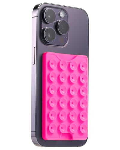 BIAJIYA Suction Card Holder for Phone Case Silicone Octo Cup Buddy Phone Wallet Stick on Back of Cellphones Sticky Phone Case Wallet Holder for iPhone/Samsung Videos and Selfies (Hot Pink)