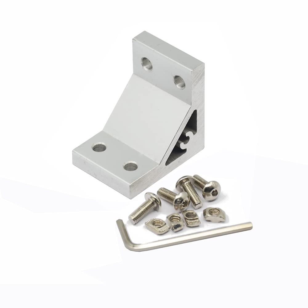 Set Di 20 Staffe Angolari In Alluminio 90° - Giunti A L 39x39x35mm Per Profili 4040/4080, Con Viti E Dadi Martello