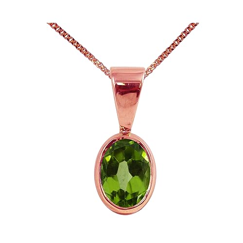 Pendentif solitaire ovale or rose 9 carats péridot naturel 1,50 ct véritable