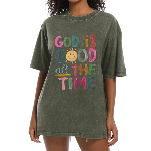 Image of Christian Shirts for Women Oversized God is Good Tshirt Vintage Religious Jesus Tees Inspirational Bible Verse Tops