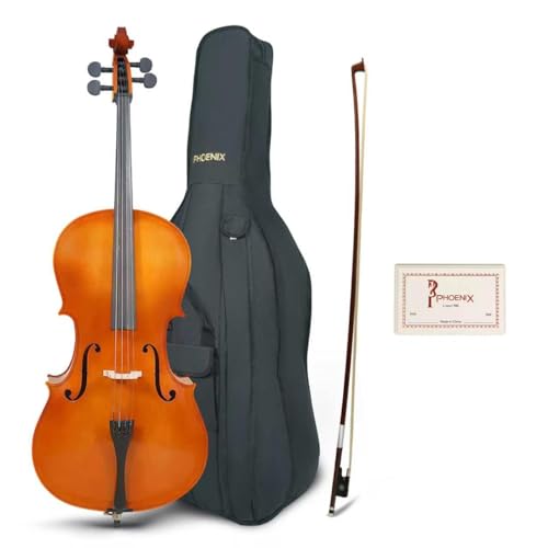 PHOENIX 3/4 Full Size Cello, Beginner Cello 3/4, Acoustic Cello Kit with Portable Bag, Bow, Bridge, Rosin, String Musical Instruments for School Orchestras, Performances