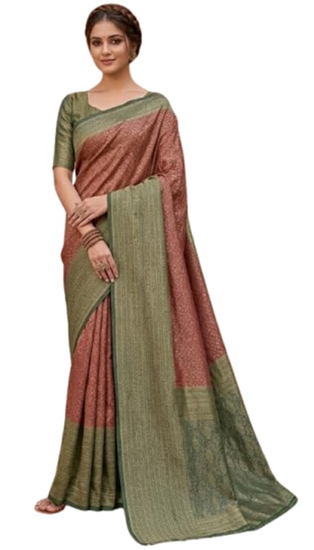 Sari indien en soie Banarasi tissée avec morceau de blouse non cousu pour femme