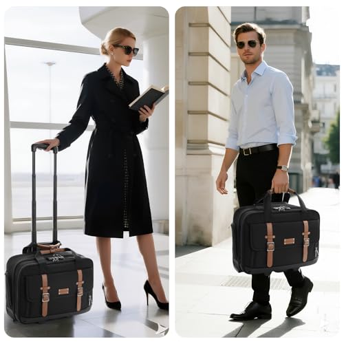 Rolling Laptop Bag, Briefcase for Men and Women, 17 Inch Computer Bag with Wheels Underseat Carry on Luggage, Laptop Briefcase Case for Work, Travel, College Teacher, Mobile Office Bag, Brown3