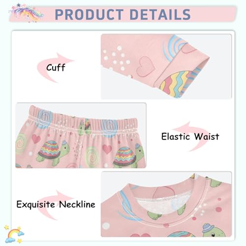 Pajama Sets Long Sleeve Turtles with Colorful Shells Pattern Soft Comfy Sleepwear 2 Piece PJS 3-8T4