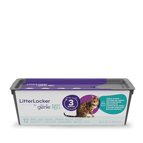 Litter Genie Platinum Poubelle à litière pour Chat. Anti odeurs. Acier Inoxydable Durable, Blanc. Usage et Entretien faciles. 1 Recharge 3 Mois / 12 Sacs Easy Roll et Pelle incluses.