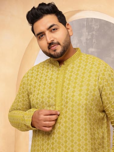 Image of SOJANYA Plus (Since 1958) Men's Cotton Ethnic Motifs Embroidered Long Kurta