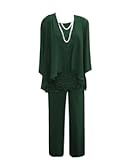 Women's 3 Pieces Mother of The Bride Dress Pant Suits Lace Wedding Guest Dress with Jacket