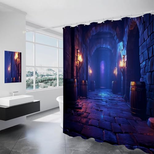 Rideau de douche donjon 240x200 cm en tissu polyester imperméable - 3